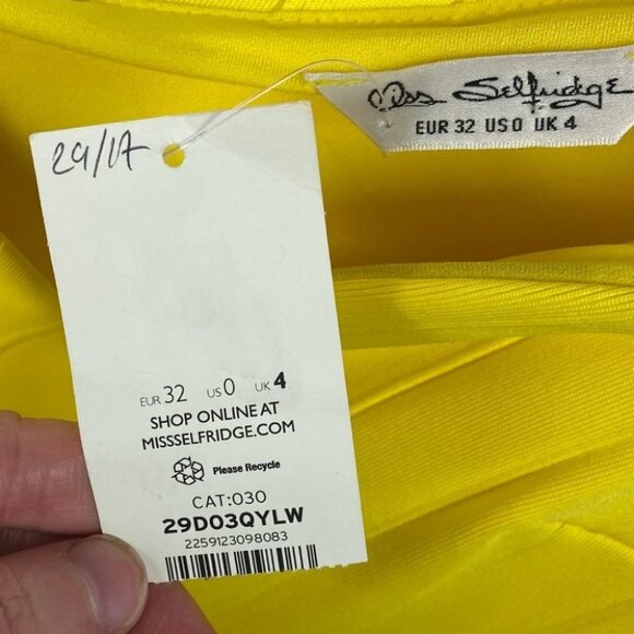 NWT Miss Selfridge Yellow Mini Dress Asymmetric Hem Size 0 New With‎ Tags Boho - Picture 6 of 13